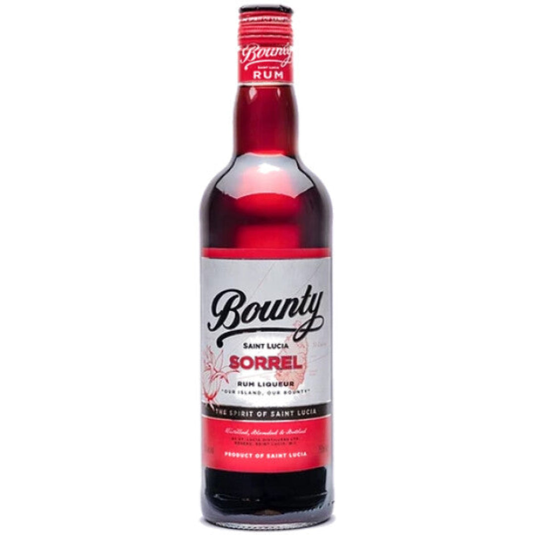Bottle of Bounty Saint Lucia Sorrel Rum Liqueur on a white background