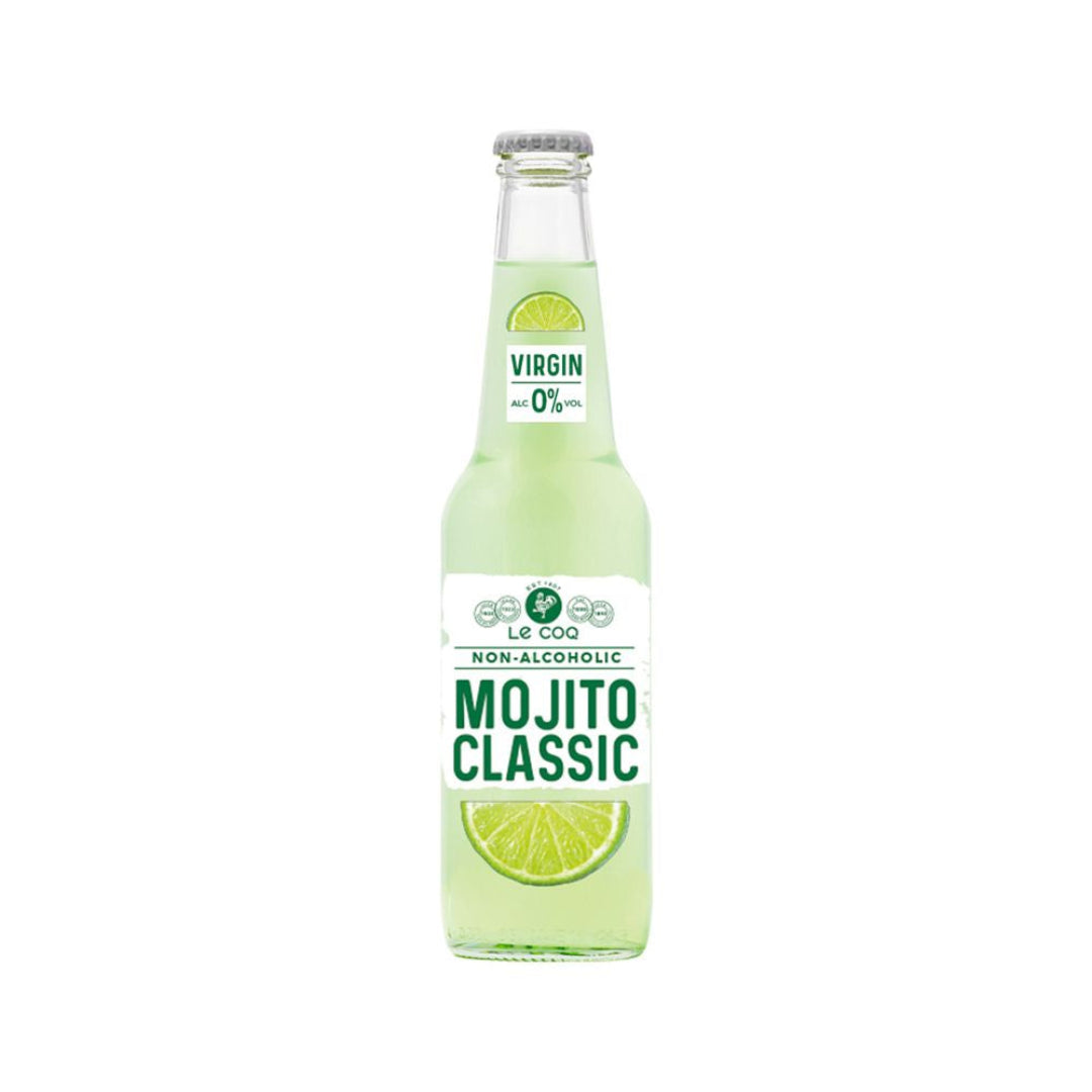 Bottle of Virgin Mojito Classic non-alcoholic drink on a white background