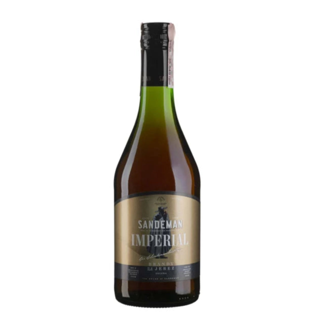 Wine bottle with Sandeman Imperial label on a white background