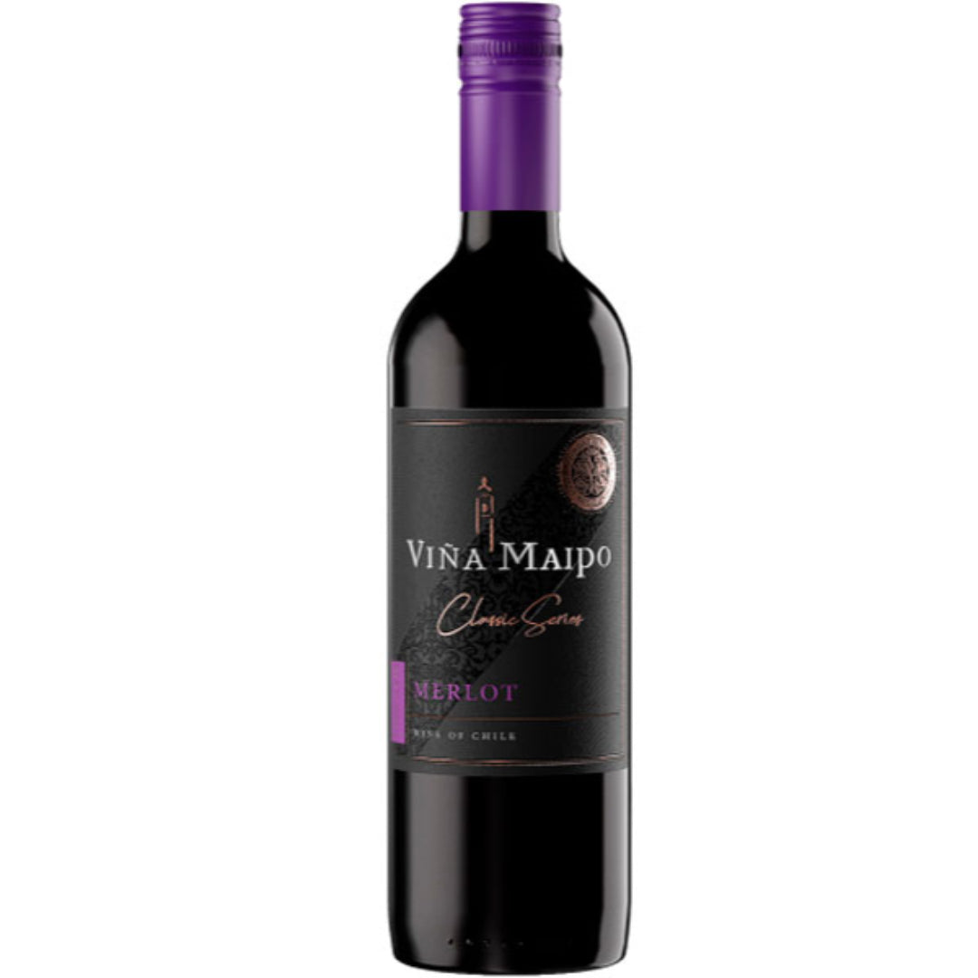 Wine bottle with Vina Maipo label on a white background