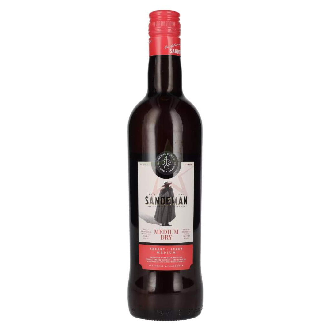 Wine bottle with a red cap and label on a white background