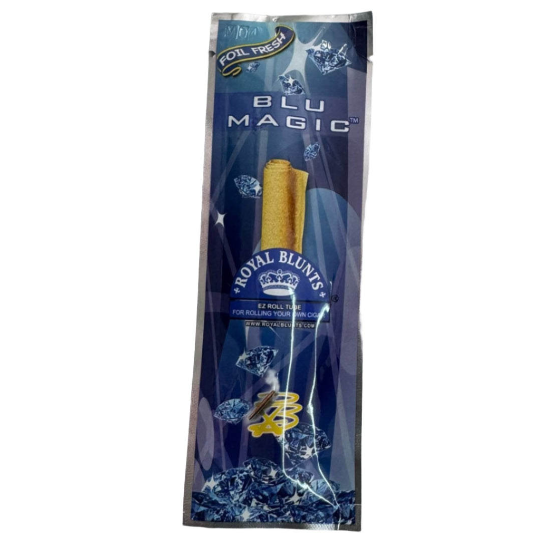 Packaged product with 'Blu Magic' branding on a cardboard surface