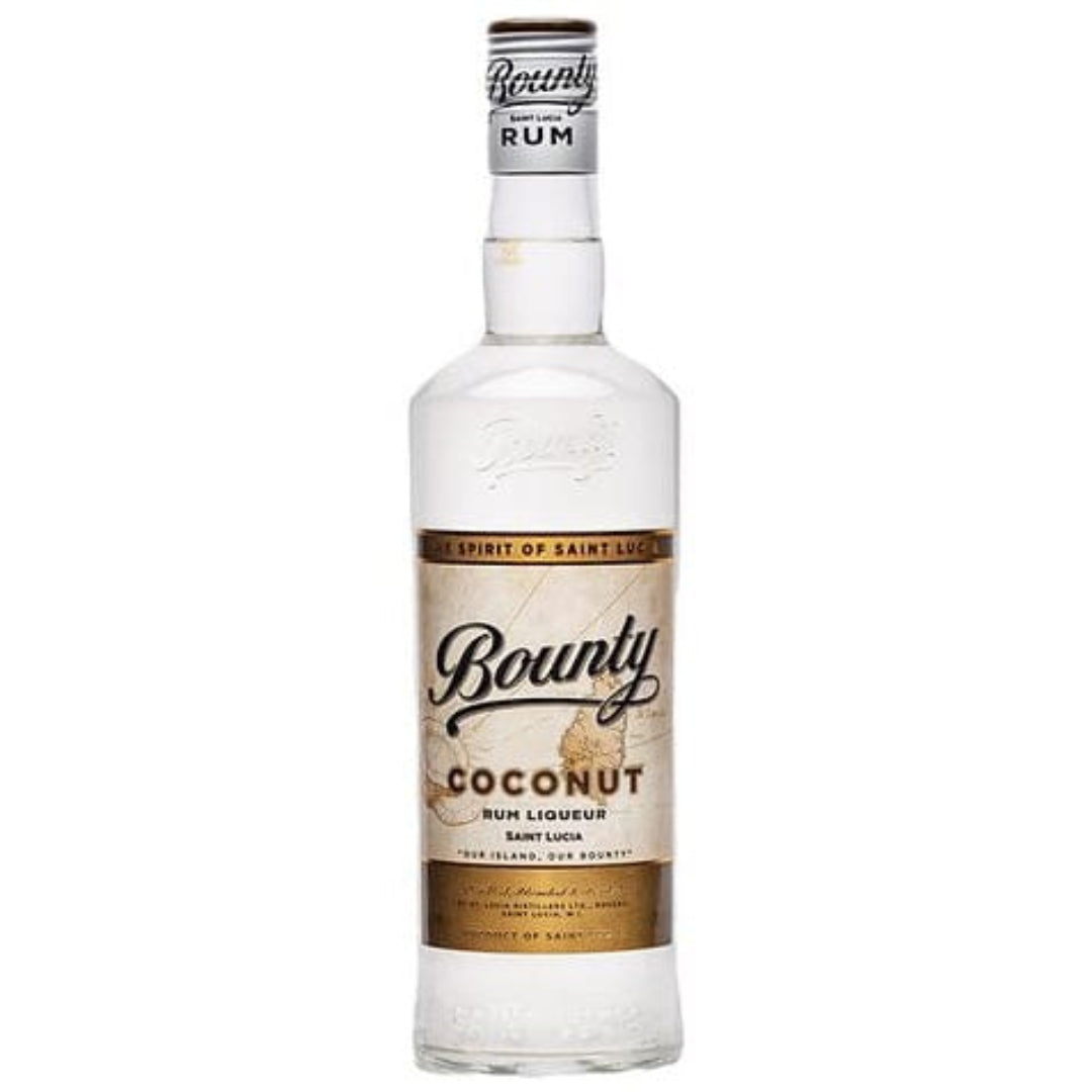 Bottle of Bounty Coconut Rum Liqueur on a white background