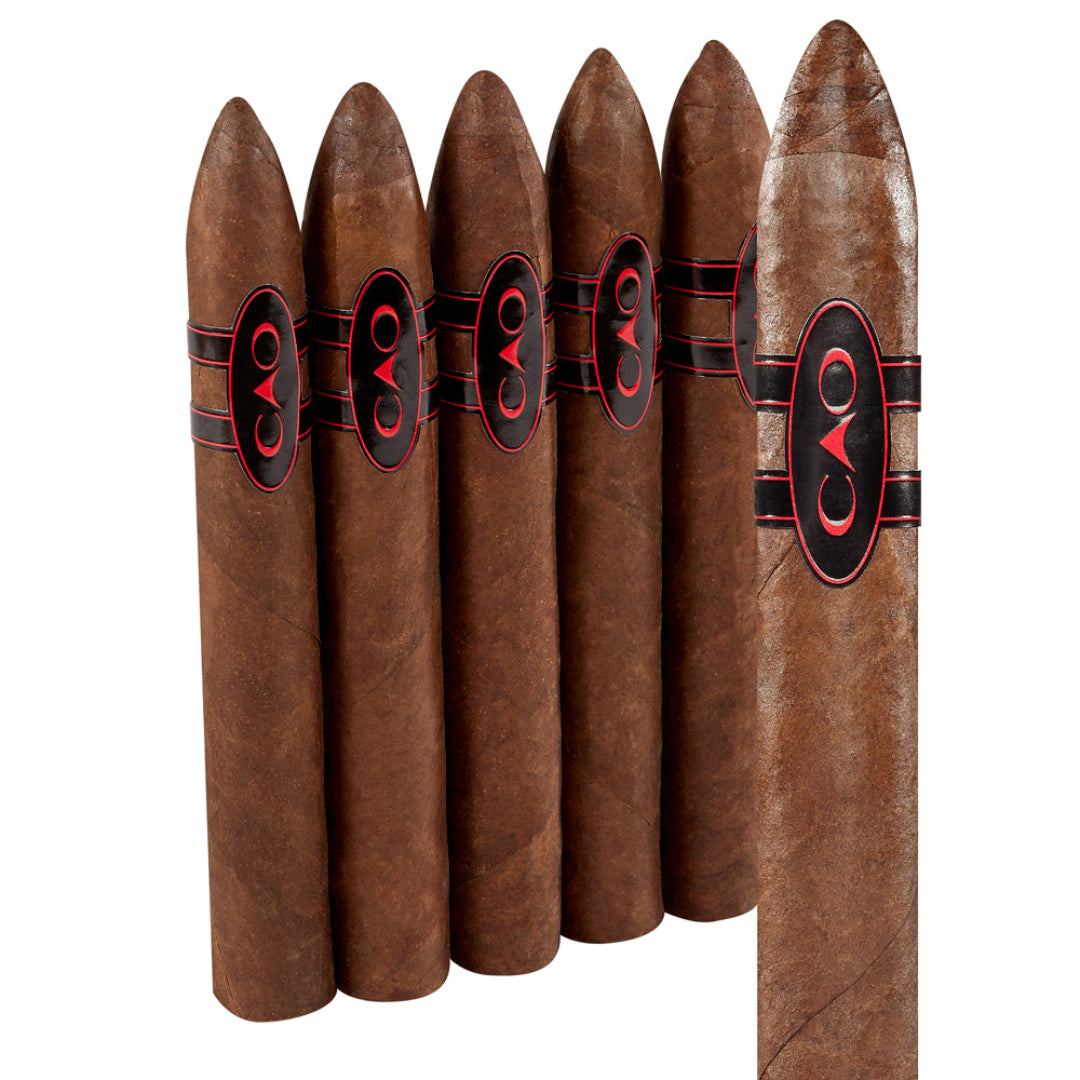Five cigars with a brand logo on a white background