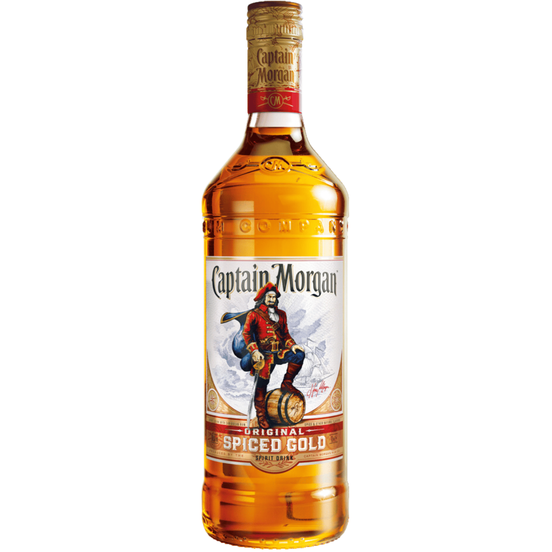 Captain Morgan Spiced Gold rum bottle on a white background