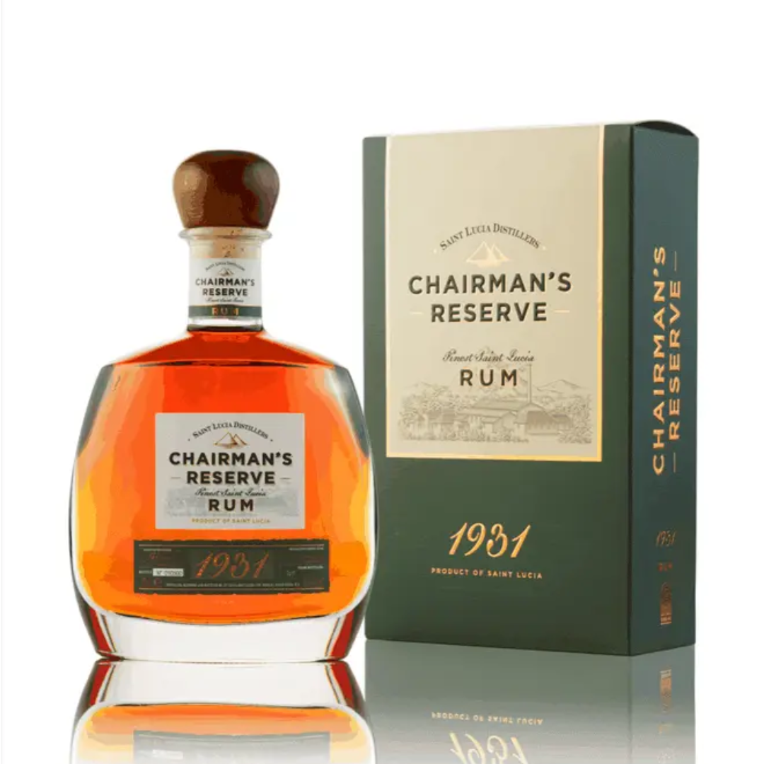 Chairman's Reserve Rum bottle and packaging on a white background