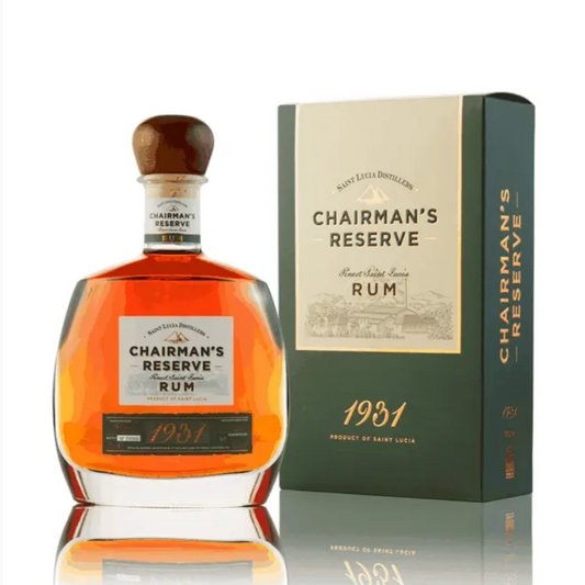 Chairman's Reserve Rum bottle and packaging on a white background