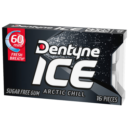 Box of Dentyne ICE Arctic Chill sugar-free gum on a white background