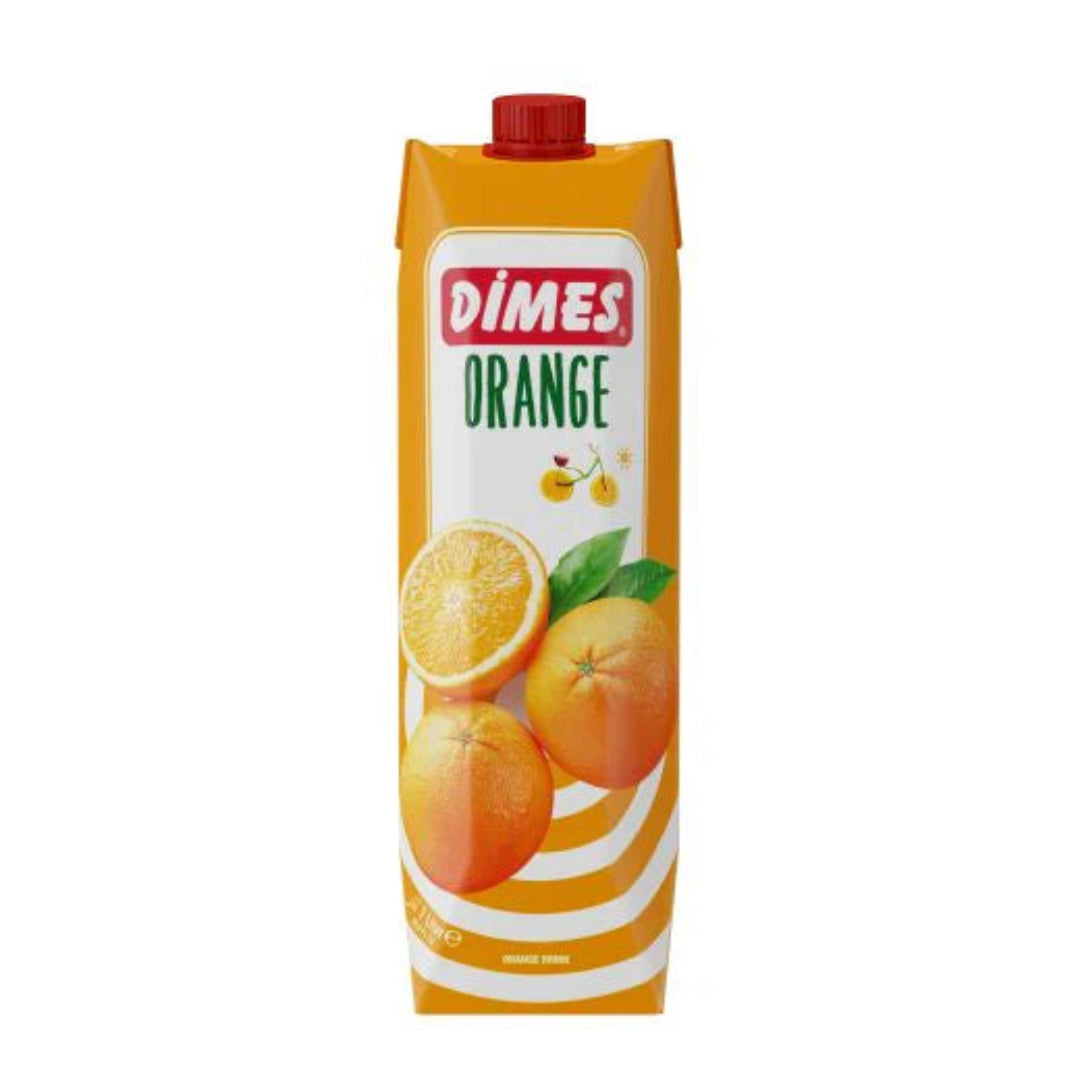 Dimes orange juice carton with oranges on a white background