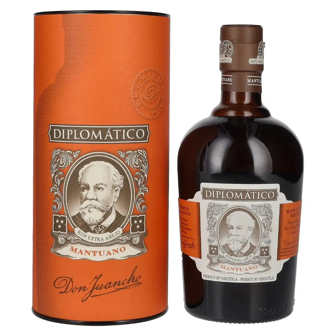 Diplomatico rum bottle and packaging on a white background
