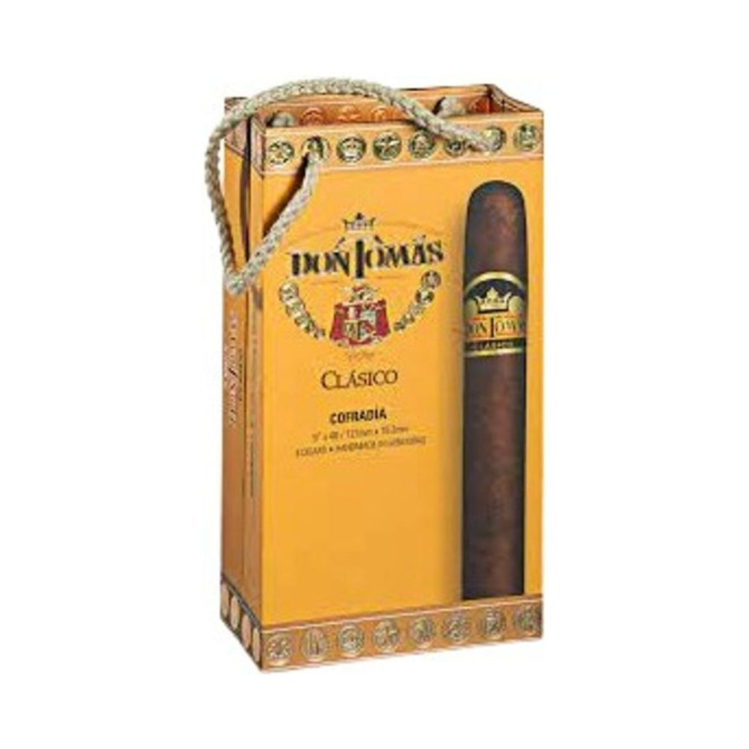 Don Tomas Clasico cigar in a decorative box on a white background