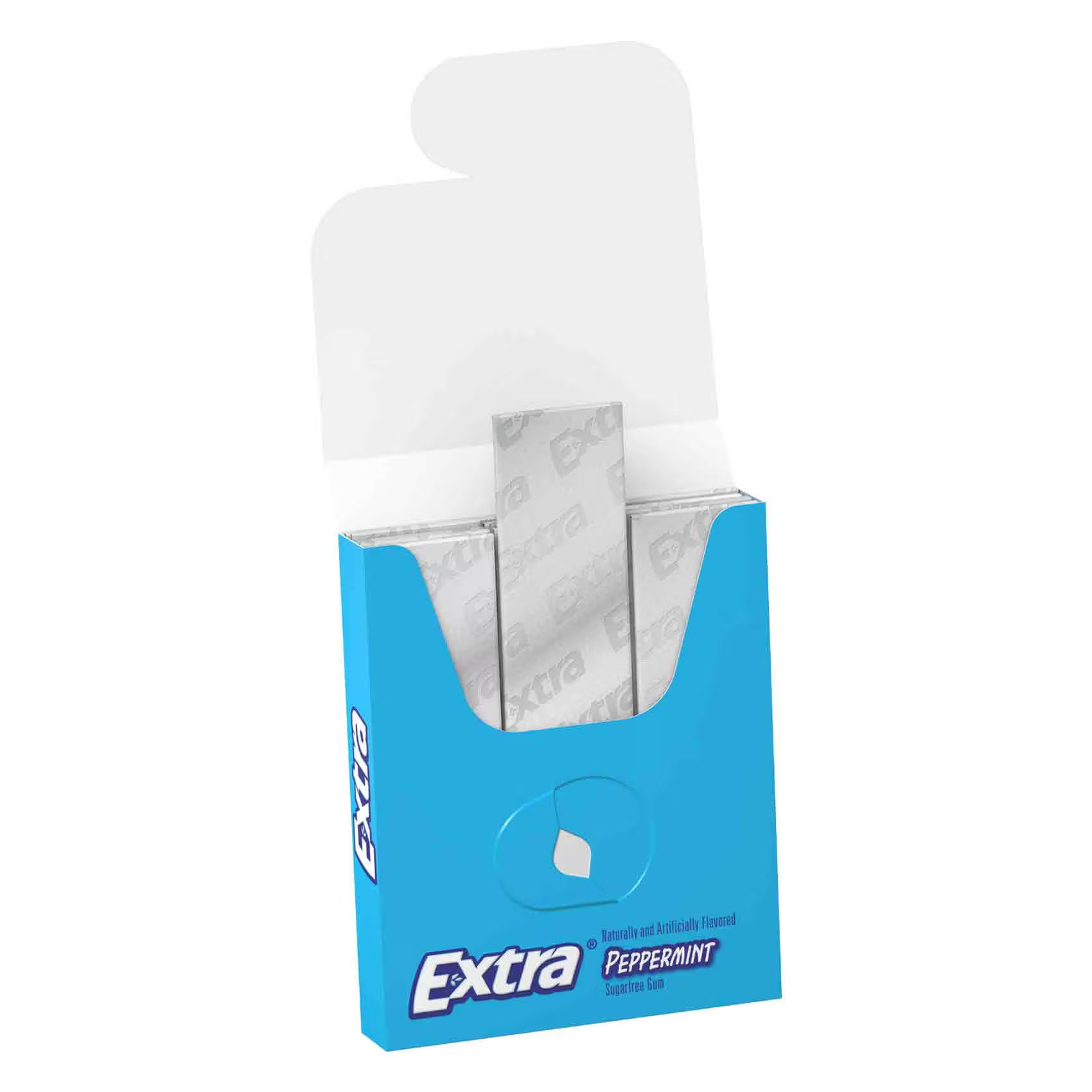 Blue packaging of Extra peppermint gum with white background