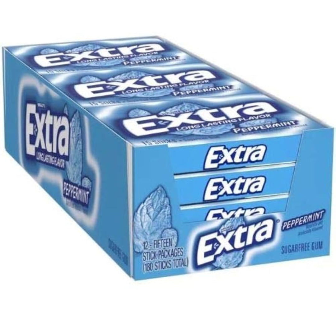 Box of Extra Peppermint sugarfree gum on a white background