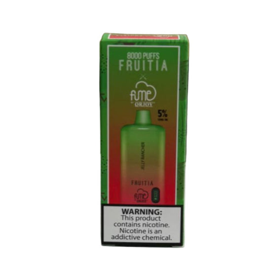 Green vape device packaging with warning label on a white background