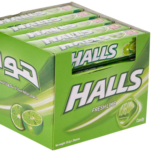 Box of Halls Fresh Lime candy with green and white design