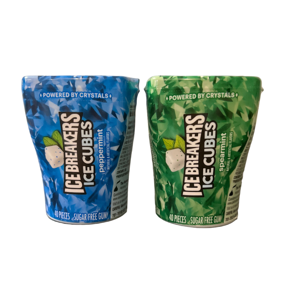 Two containers of Ice Breakers Peppermint ice cubes 