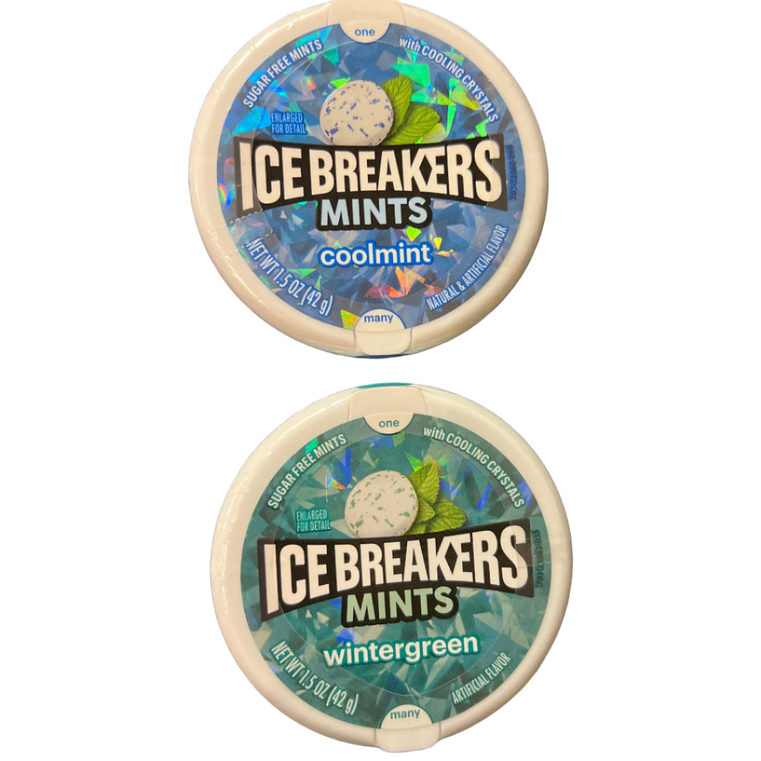 Two containers of Ice Breakers mints 