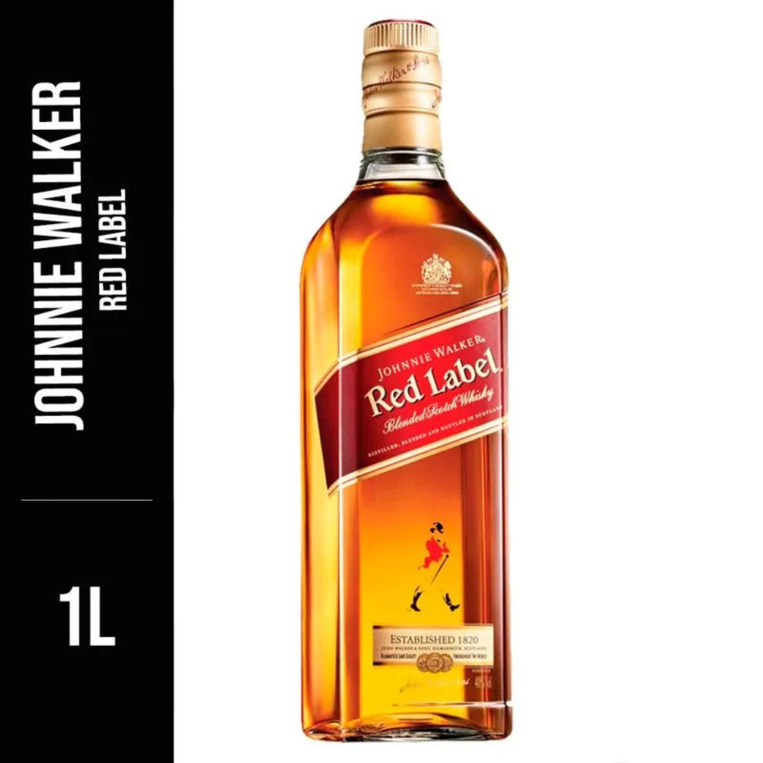 Johnnie Walker Red Label whisky bottle on a white background