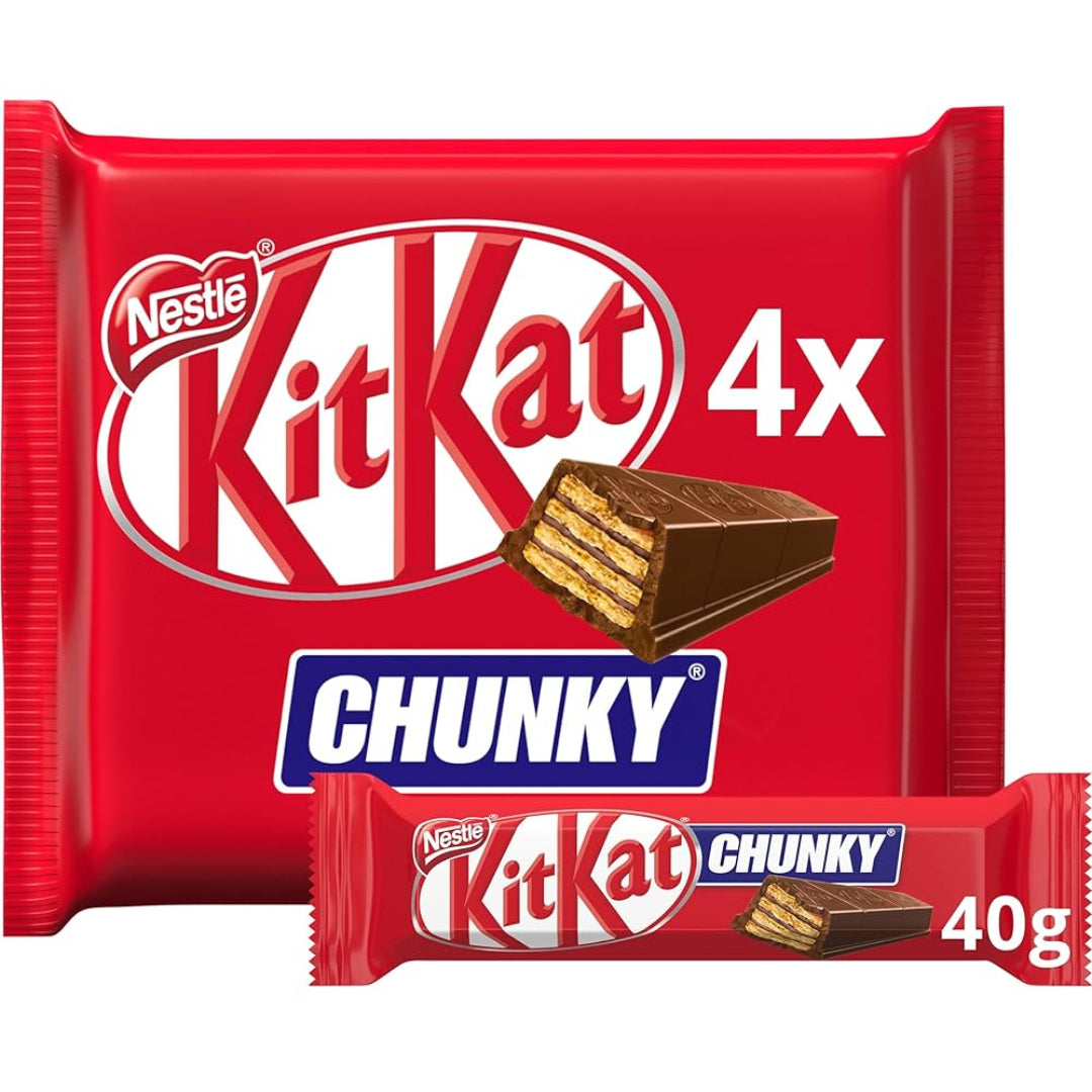 Kit Kat Chunky chocolate bar packaging with Nestle logo on a white background