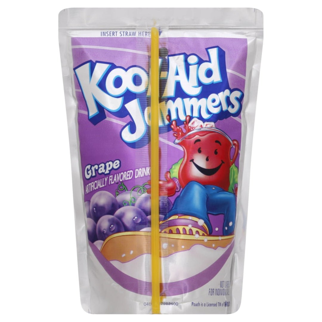 Kool-Aid Jammers Grape flavor pouch on a white background