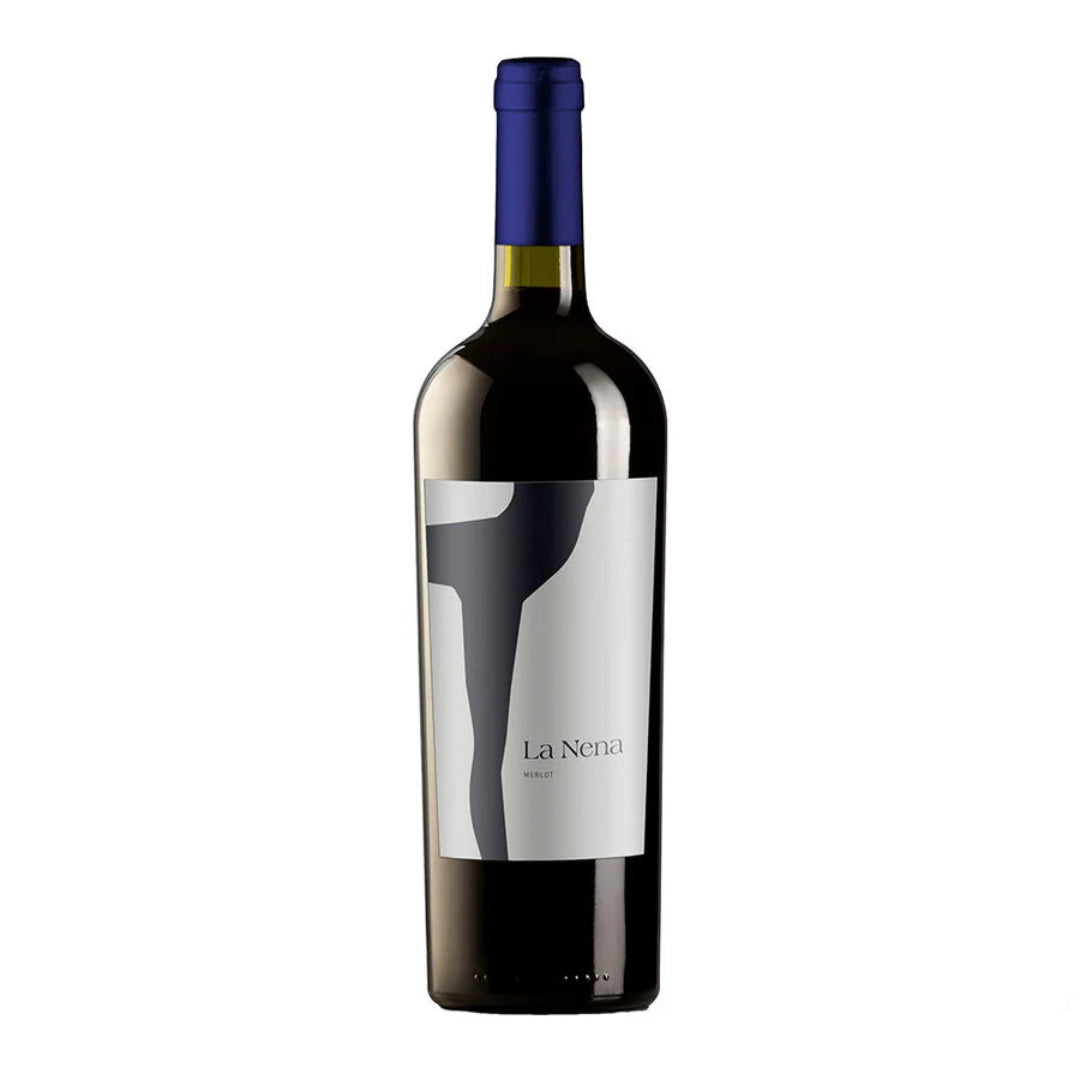 Wine bottle with 'La Nena' label on a white background