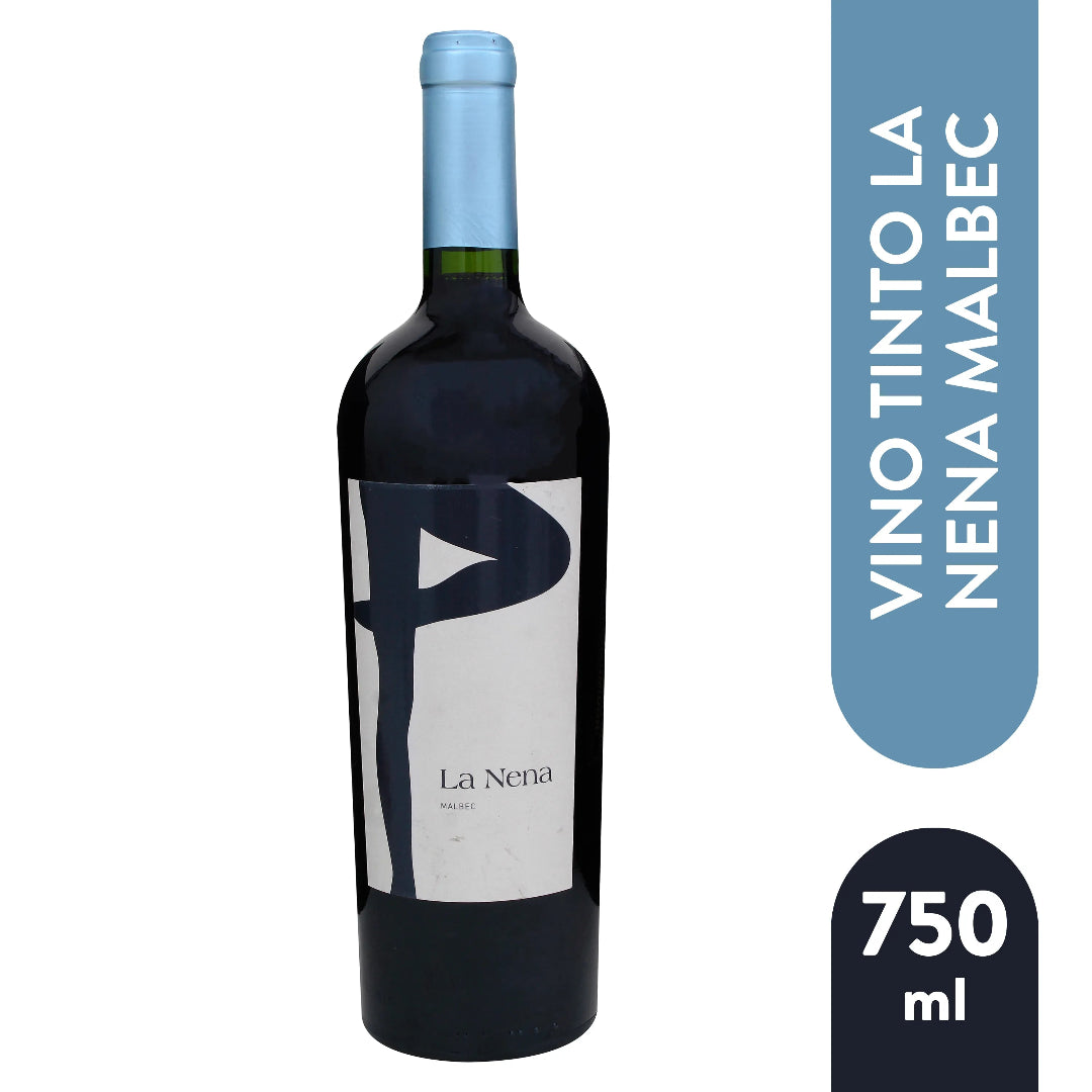 Wine bottle with 'La Nena' label on a white background