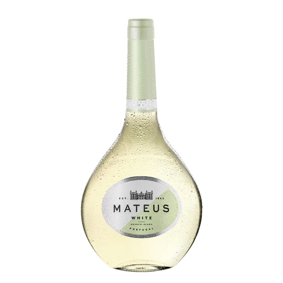 Mateus white wine bottle on a white background