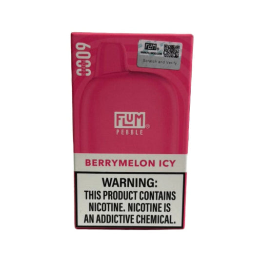 Pink berrymelon icy vape device packaging on a white box with blurred background