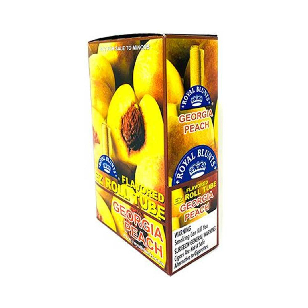 Box of Royal Blunts Georgia Peach flavored rolling tubes on a white background