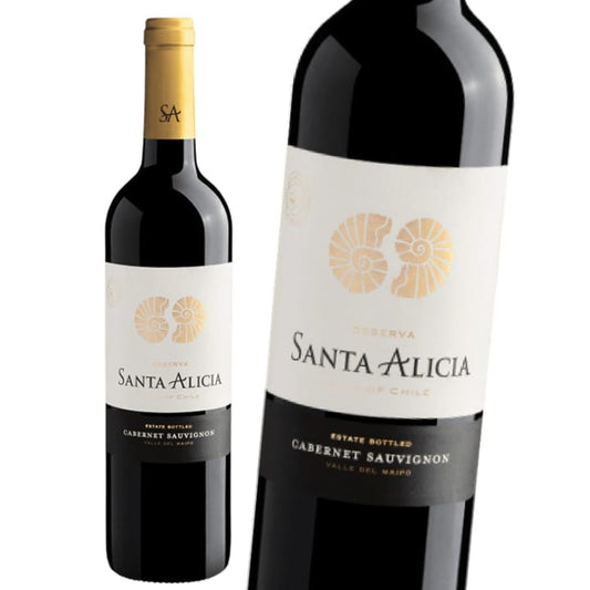 Two bottles of Santa Alicia Cabernet Sauvignon wine on a white background