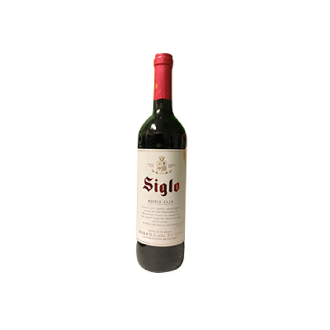 Wine bottle with 'Siglo' label on a white background