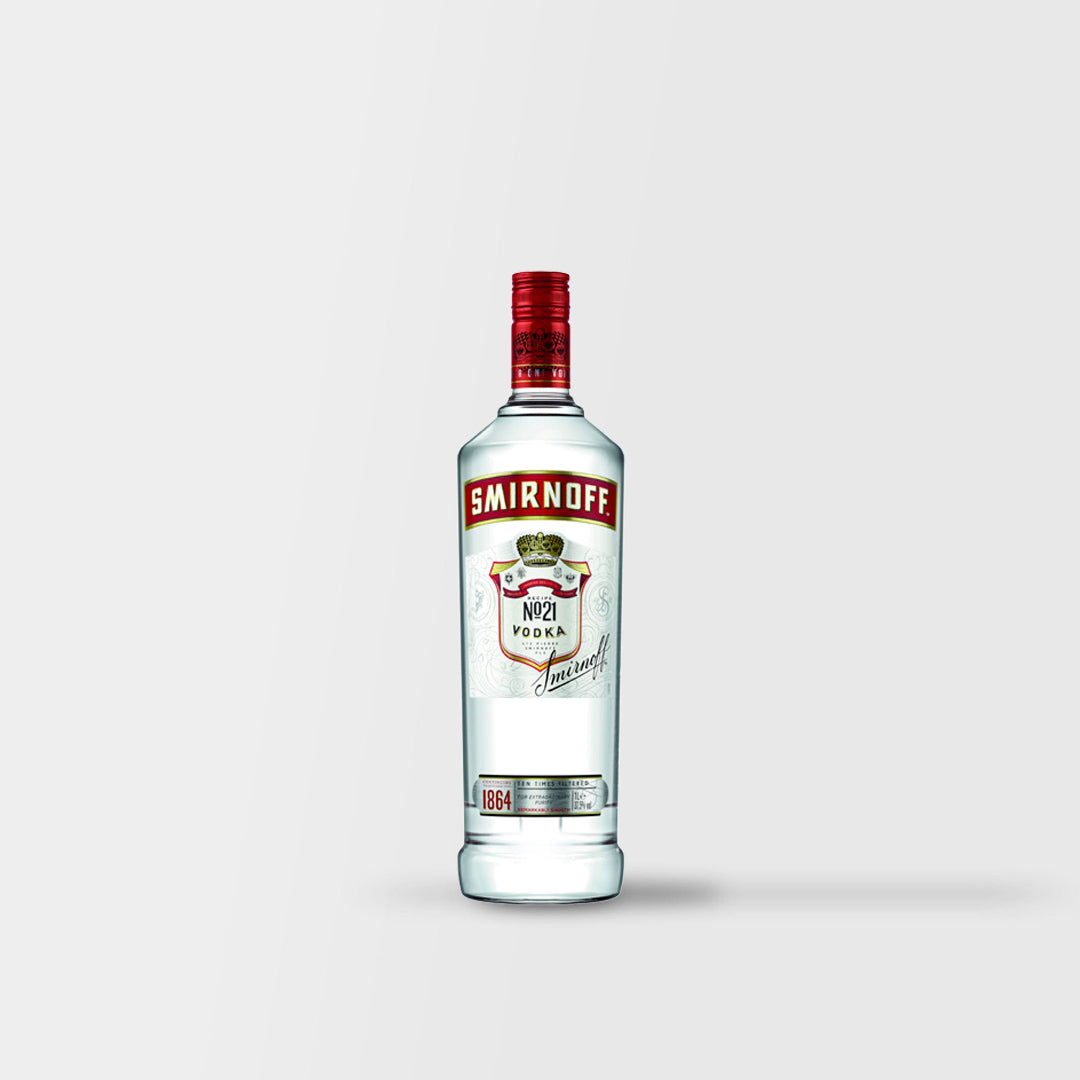 Smirnoff vodka bottle on a light gray background
