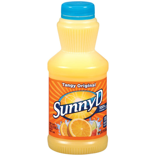 Sunny D bottle with blue cap on a white background