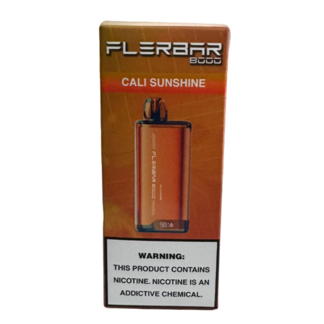 Flerbar vape device packaging with 'Cali Sunshine' flavor on a white background