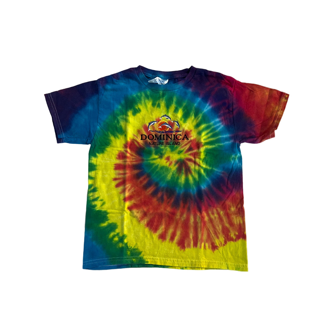 Tie-dye shirt with colorful spiral pattern