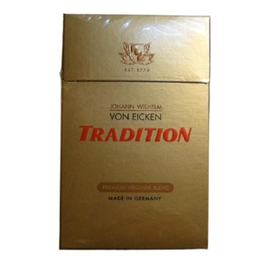 Gold packaging of Johann Wilhelm Von Eicken Tradition cigarettes on a white background