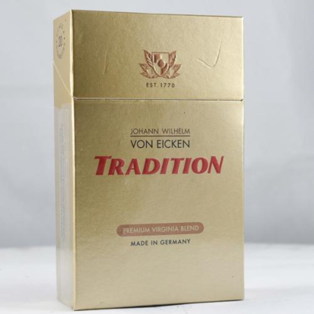 Gold烟盒 with 'Johann Wilhelm von Eicken Tradition' branding on a white background