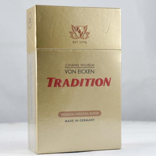 Gold烟盒 with 'Johann Wilhelm von Eicken Tradition' branding on a white background
