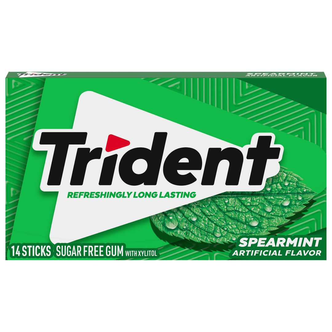 Trident spearmint sugar-free gum packaging on a white background