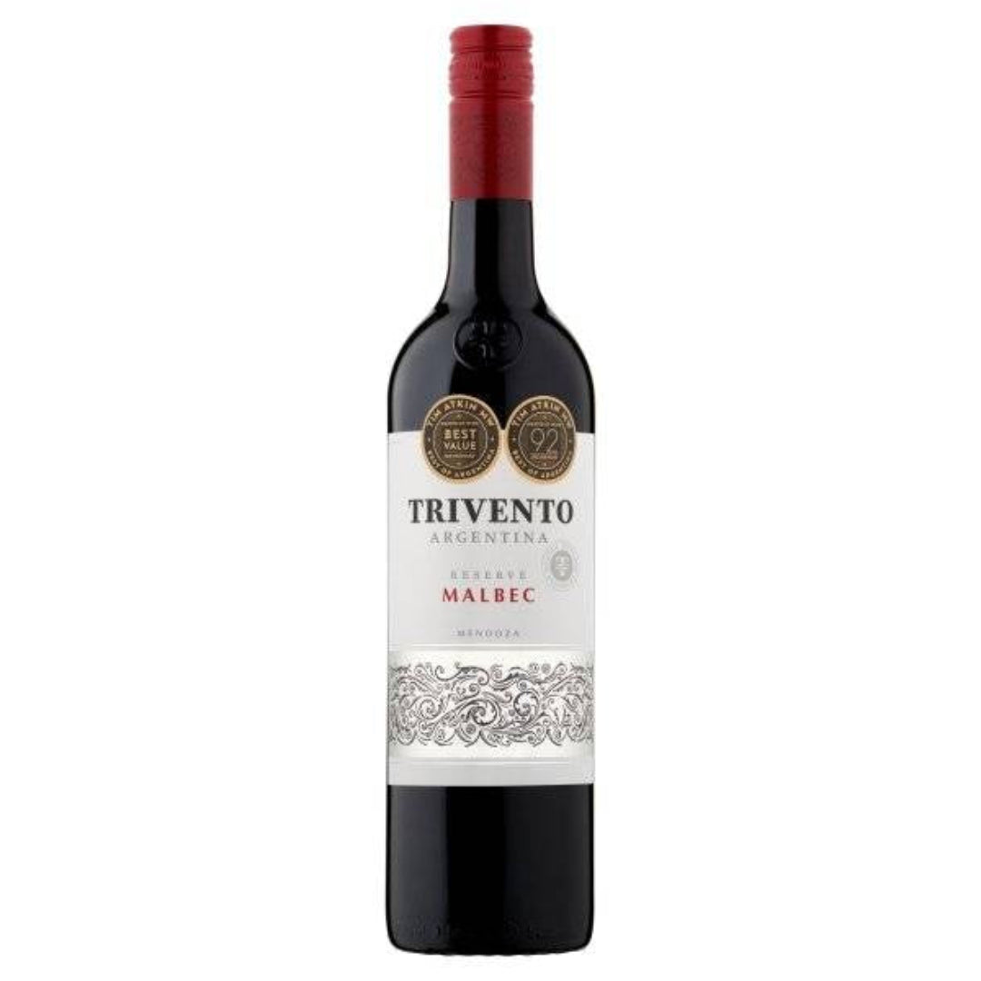 Trivento Malbec wine bottle on a white background