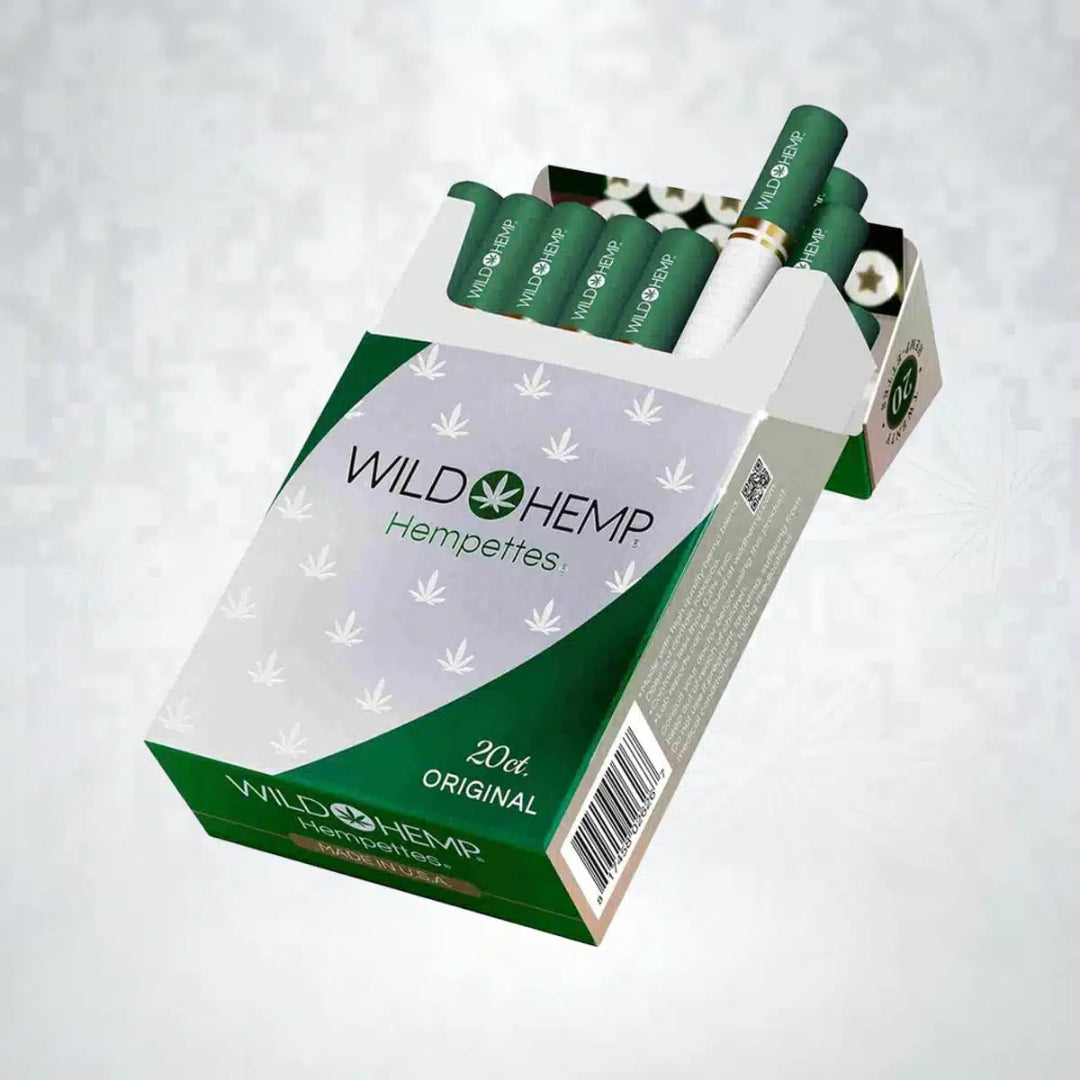 Box of Wild Hemp Hempettes on a light gray background