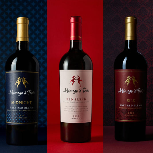 Collection of wine bottles from different brands on a colorful background